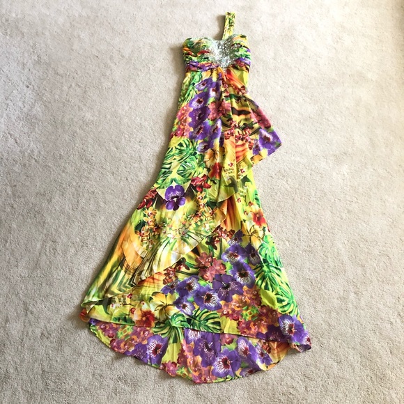 Cache Green Floral One Shoulder Gown Dress size 0 - Picture 1 of 14